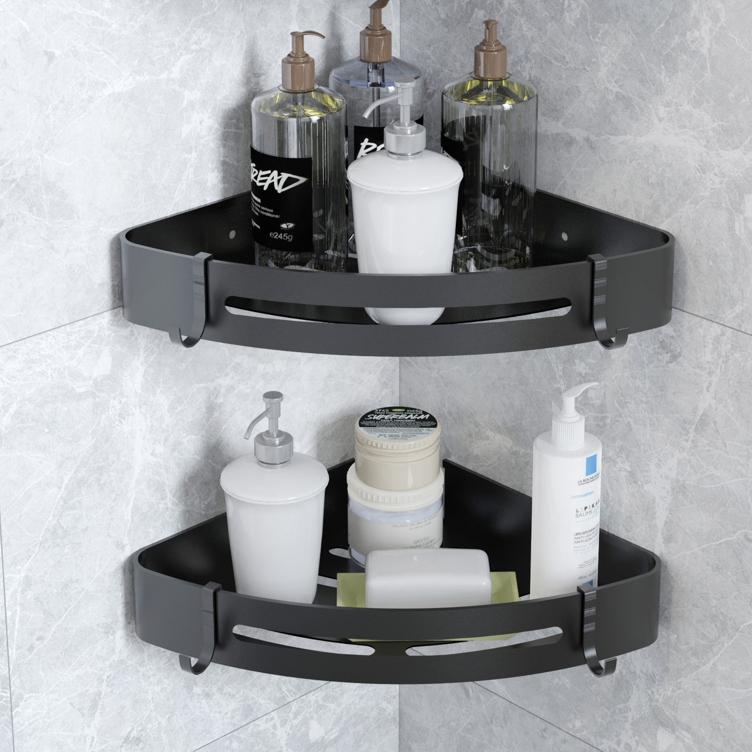 浴室置物架厨房洗手台可用太空铝免打孔挂钩三角架卫生间墙角收纳