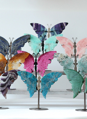 跨境亚马逊天然水晶工艺品水晶雕刻蝴蝶翅膀圣诞节家居摆件礼物