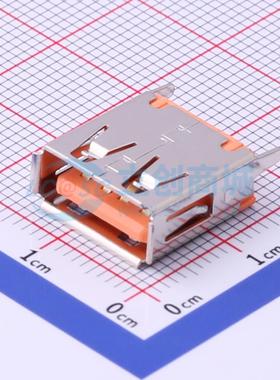 USB连接器 916-252A1113Y10210 插件 大电流直脚有边铜壳PBT橙色/
