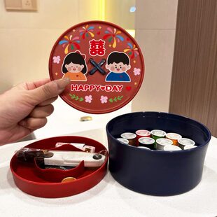 可爱妆用品量高套装 大全女家用红色庆专用结婚针线盒质 陪嫁方嫁