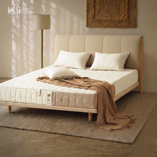 栖作乐章实木床架真皮床排骨架1.5主卧床现代简约1.8双人床法式床