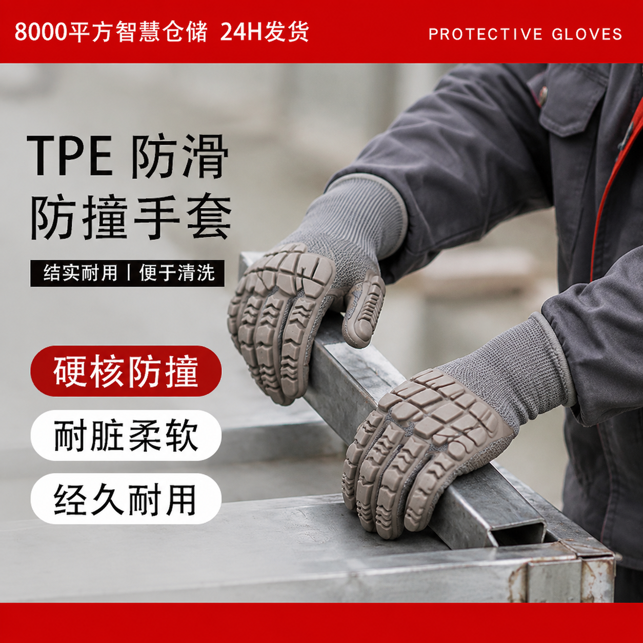 抗冲击手套TPE减震园艺电钻防震伐木五金钢材电锤工作用防护手套