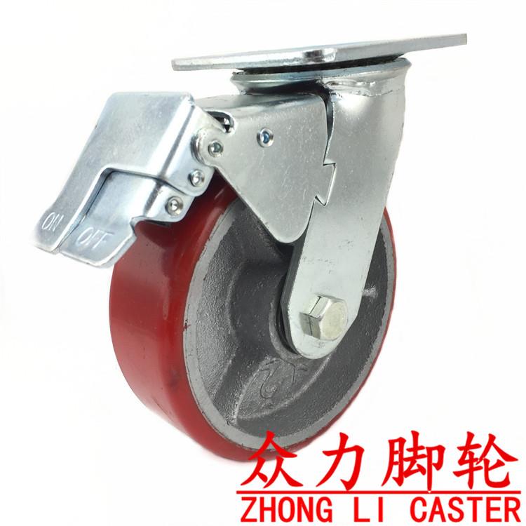 6寸重型万向刹车轮 4寸5寸8寸聚氨酯铁心轮 承重静音活动带锁脚轮