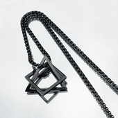 POYO文艺范小清新镂空几何叠搭项链嘻哈个性 潮男女钛钢吊坠毛衣链