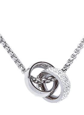 POYO轻奢小众设计满钻双环相扣项链潮男女百搭钛钢毛衣链情侣配饰