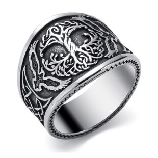 北欧神话宇宙树维京渡鸦戒指潮男女钛钢复古凯尔特结生命之树指环