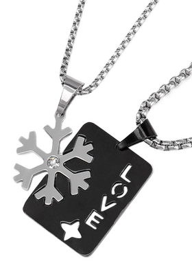 love镶钻雪花方牌拼图钛钢吊坠
