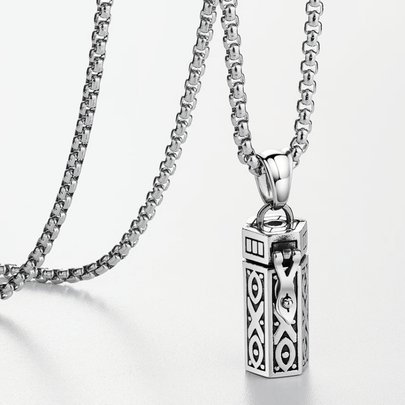 男女钛钢可打开六边柱香水瓶项链