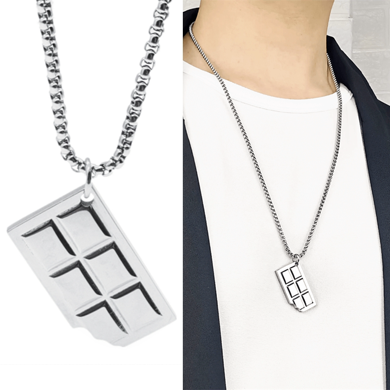 poyo扫码存照片咬一口巧克力项链 ins个性男女钛钢吊坠情侣毛衣链