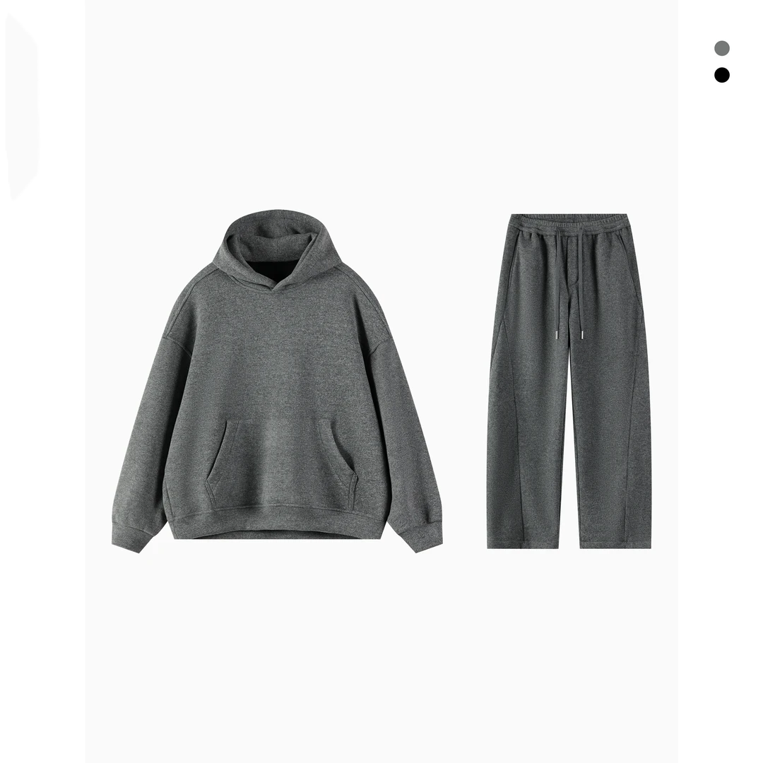 GCOOOP77『袋鼠卫衣』重磅男士百搭纯色叠穿加绒袋鼠连帽卫衣套装