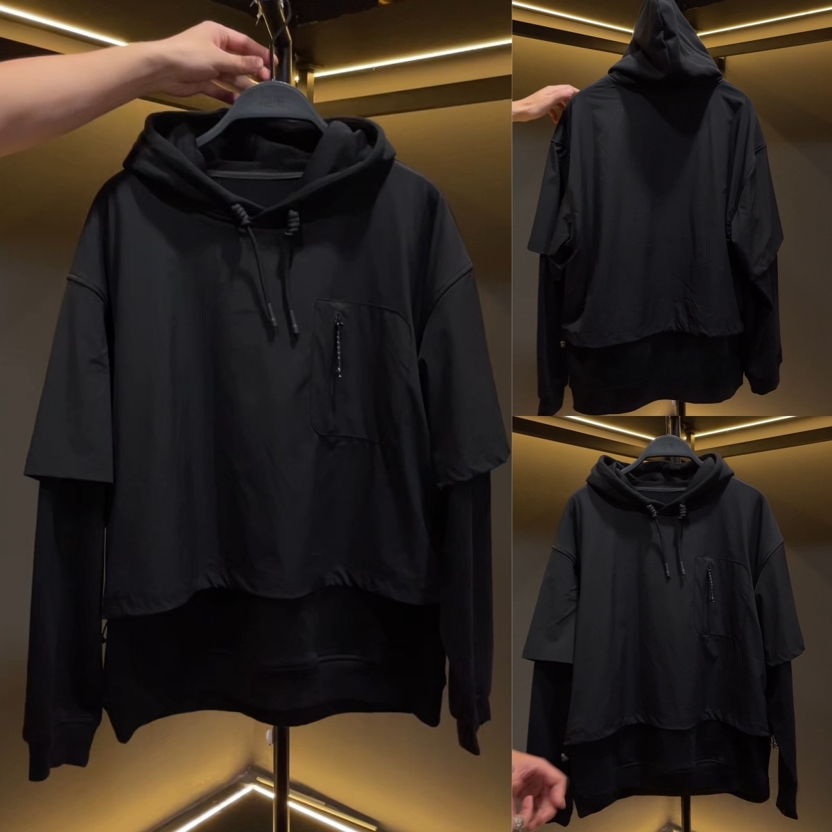 SDSA  秋冬男士新款痞帅潮流时尚纯色宽松舒适百搭假两件连帽卫衣