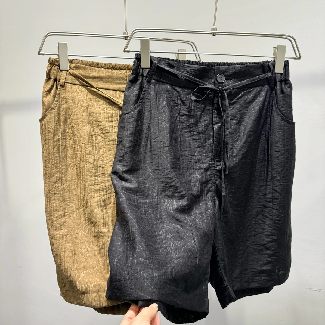 夏季冰感舒适透气松紧腰短裤潮牌男士时尚提花肌理感垂感五分裤子