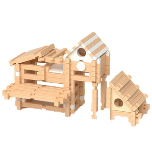 鲁班榫卯中国积木小屋益智百变实木质搭桥建筑师大颗粒儿童玩具