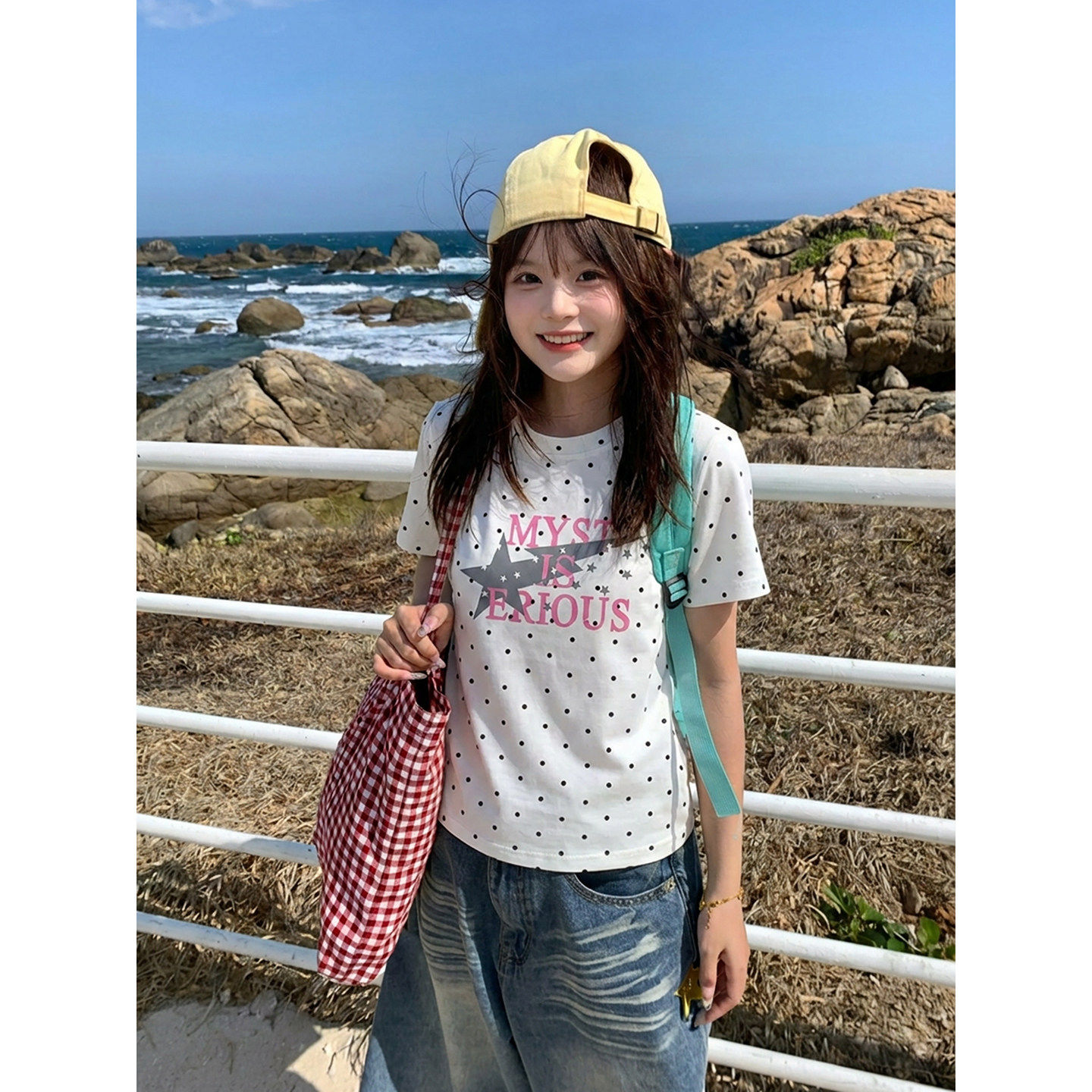 韩系波点白色短袖t恤女夏季2026新款正肩设计感小众修身显瘦上衣