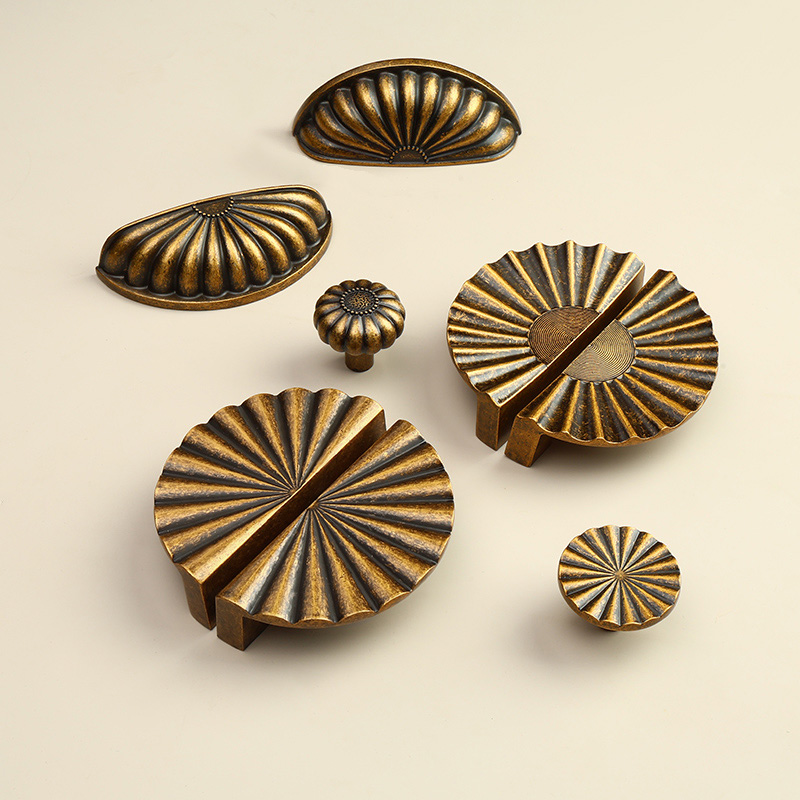 中古风柜门小拉手做旧黄古铜色