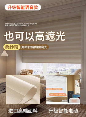 2025新款高端电动柔纱帘卫生间卷帘免打孔厨房遮光遮阳百叶窗帘