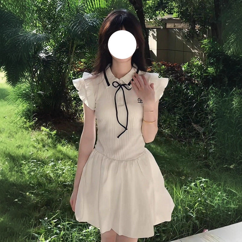 法式学院风蝴蝶结系带连