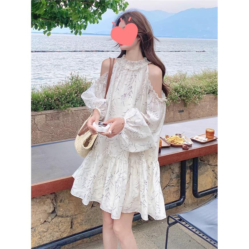 露肩碎花连衣裙女夏季202