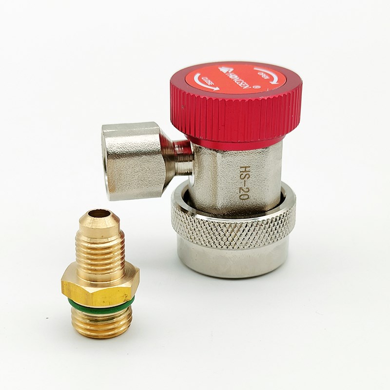 鸿森R134a汽车空调全铜快接式加氟接头转换接头车载加液工具