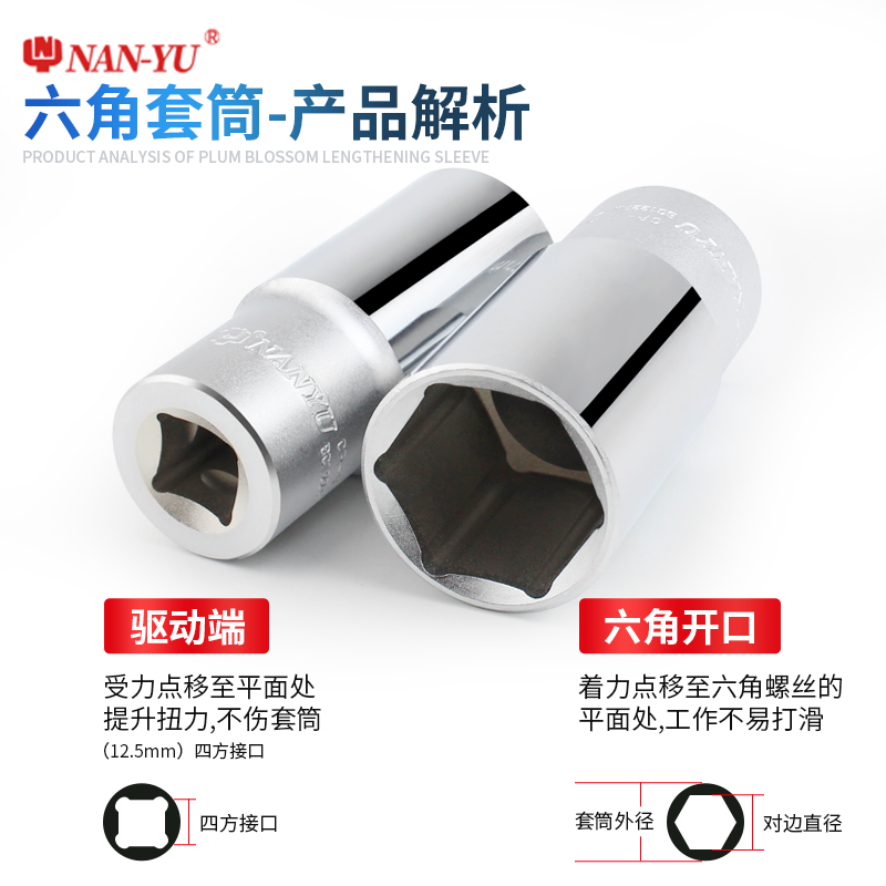 南豫1/2大飞6角加长套筒头套装棘轮扳手外六角套管14/17/24/27mm