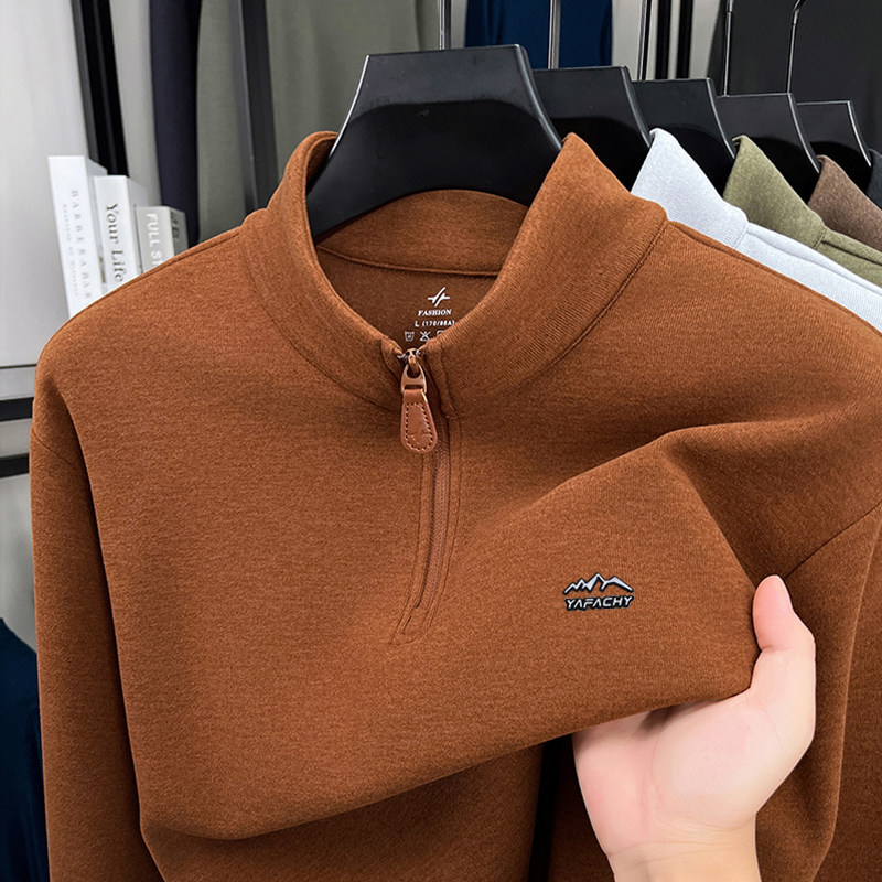 半开襟德绒卫衣男款秋冬季男士立领长袖T恤内搭保暖打底衫上衣服