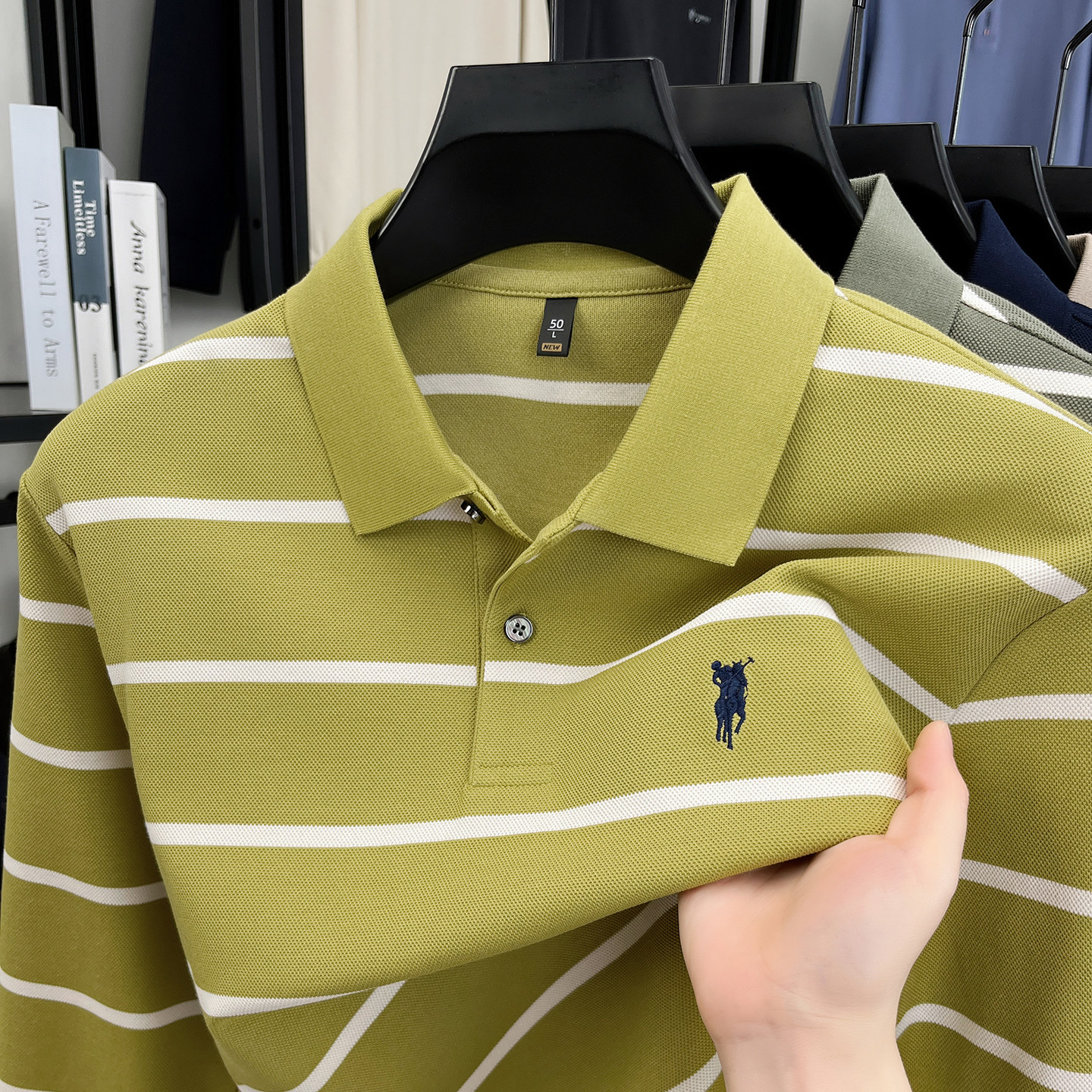 丝光棉长袖t恤男条纹翻领春秋季新款Polo衫商务休闲男款打底上衣