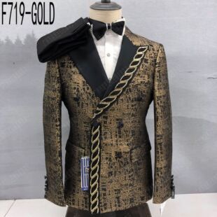 Y398红控 西服F719 欧美外贸烫钻亮片西装 尖领新郎礼服两件套男士
