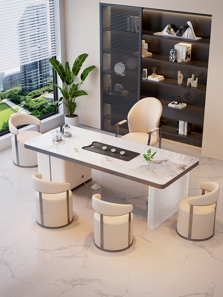 2025新款高档石板茶几、椅子、水壶一体化嵌入式茶具成套全自动泡