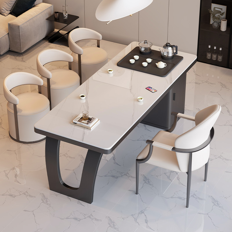 岩板茶台茶桌椅组合烧水壶一体嵌入式现代简约一桌五椅办公泡茶桌