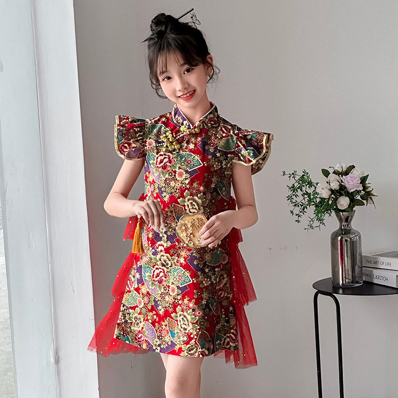 女童夏款裙子2026新款潮装中大童旗袍韩版休闲洋气短袖时尚童潮装