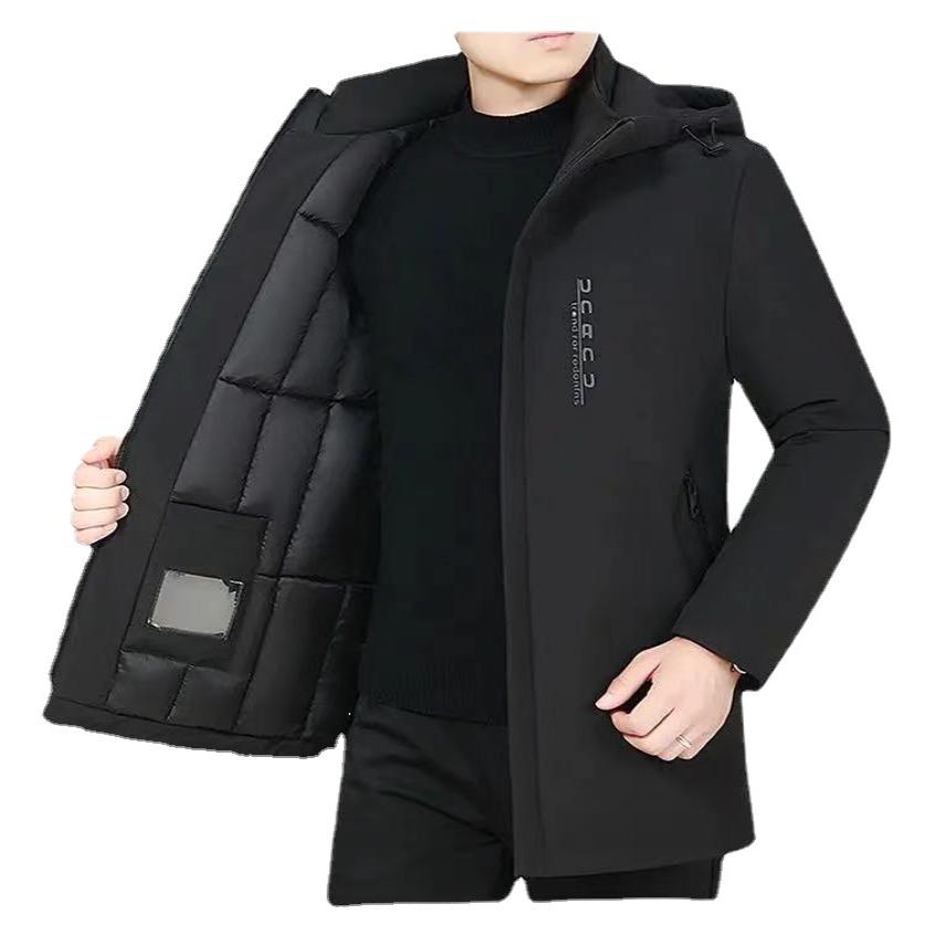 中老年羽绒棉服男装中长款加大加厚棉袄爸爸装连帽外套男直销
