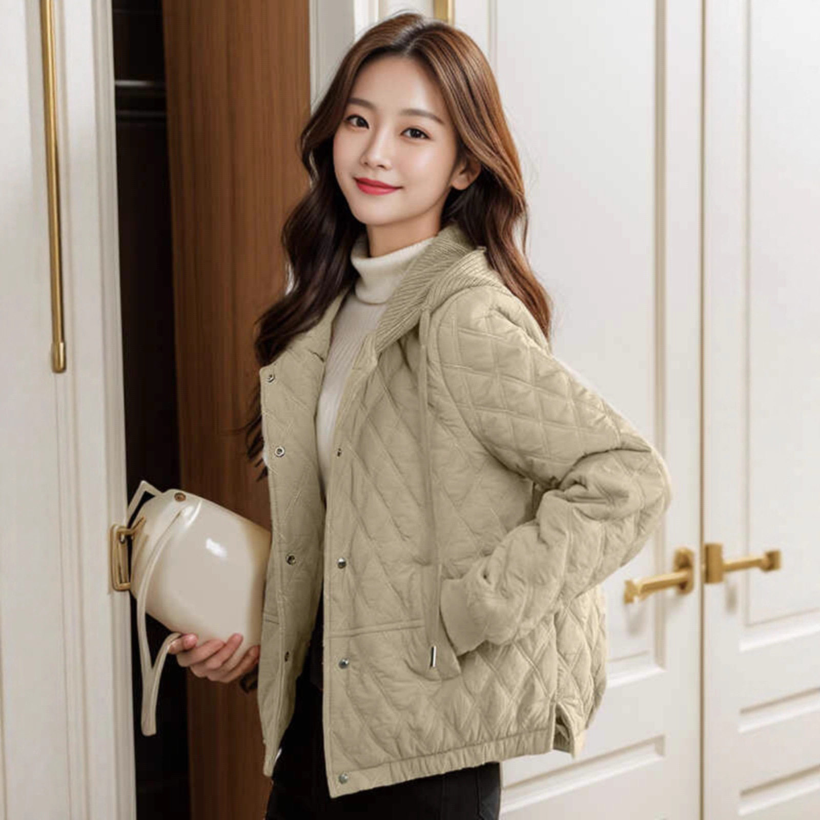 棉衣棉服女短款小个子时尚洋气菱格连帽轻薄棉袄外套2025秋冬新款