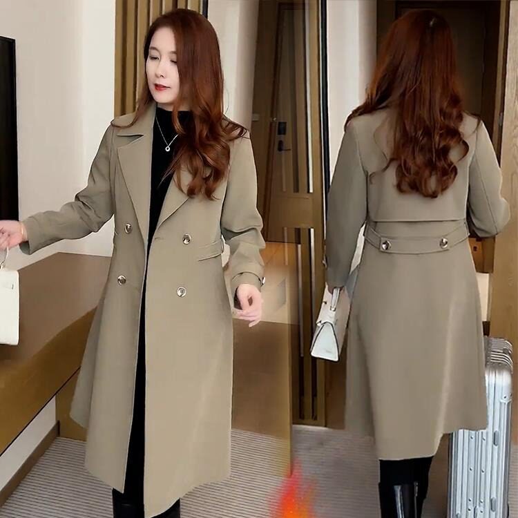 中长款风衣外套女2025秋冬新款洋气质显瘦西装领夹棉保暖百搭大衣