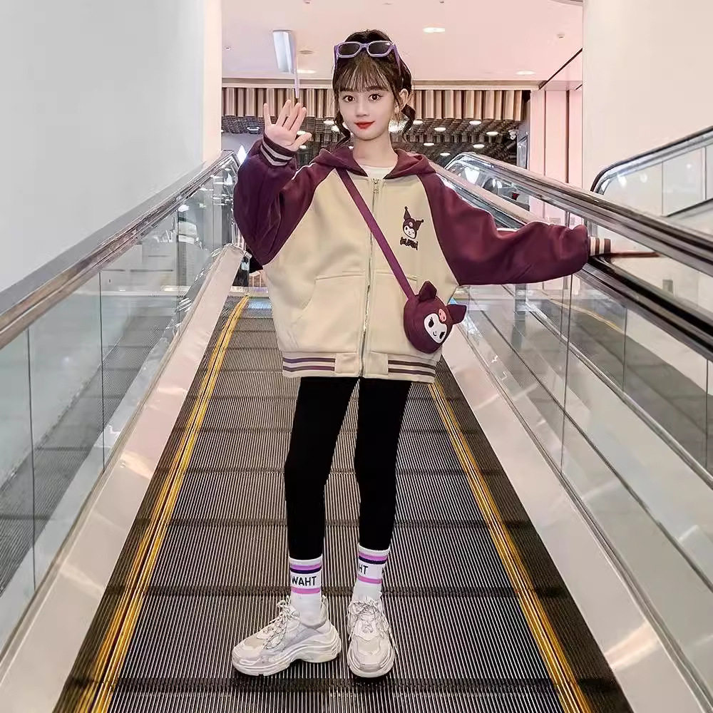 女童春秋外套2025春季新款儿童连帽上衣女大童韩版时髦拉链衫短款图片