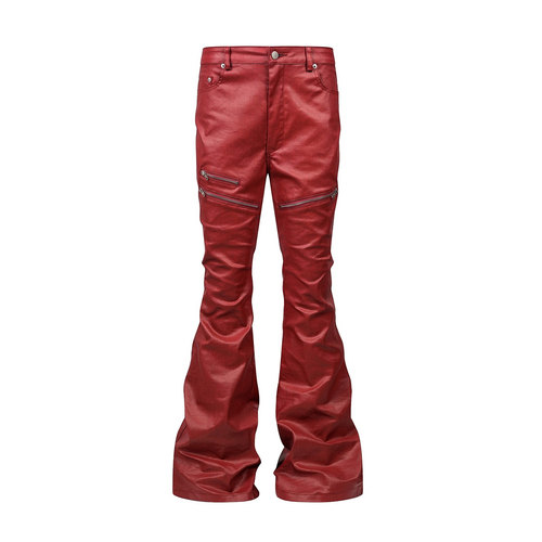 REBEL WAVE 25ss “ЯЁD”液态金属红色涂层蜡裤微喇牛仔裤