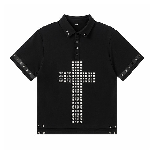 REBEL WAVE26ss“Ymirau”铆钉十字架Polo衫短袖t恤