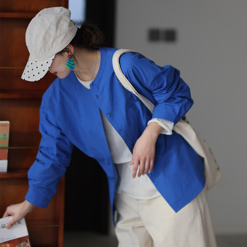 自制2026初秋新款多巴胺防晒衣衬衫文艺长绒棉休闲开衫女长袖上衣