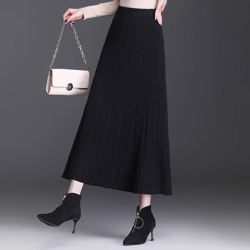 针织半身裙女秋冬新款加厚中长款垂感显瘦百搭毛线a字大摆裙潮