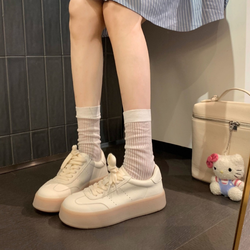 牛皮版~年新款圆头厚底小白鞋女