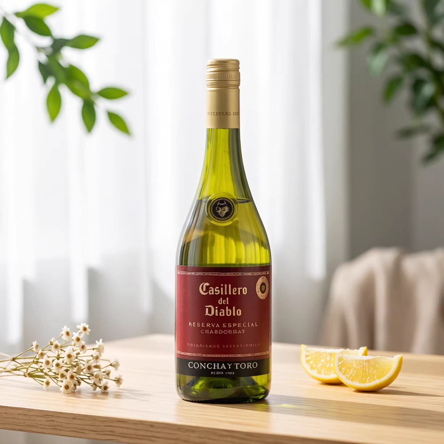 特价 菠萝桃子水果香气  干露红魔鬼特选珍藏霞多丽白葡萄酒750ml