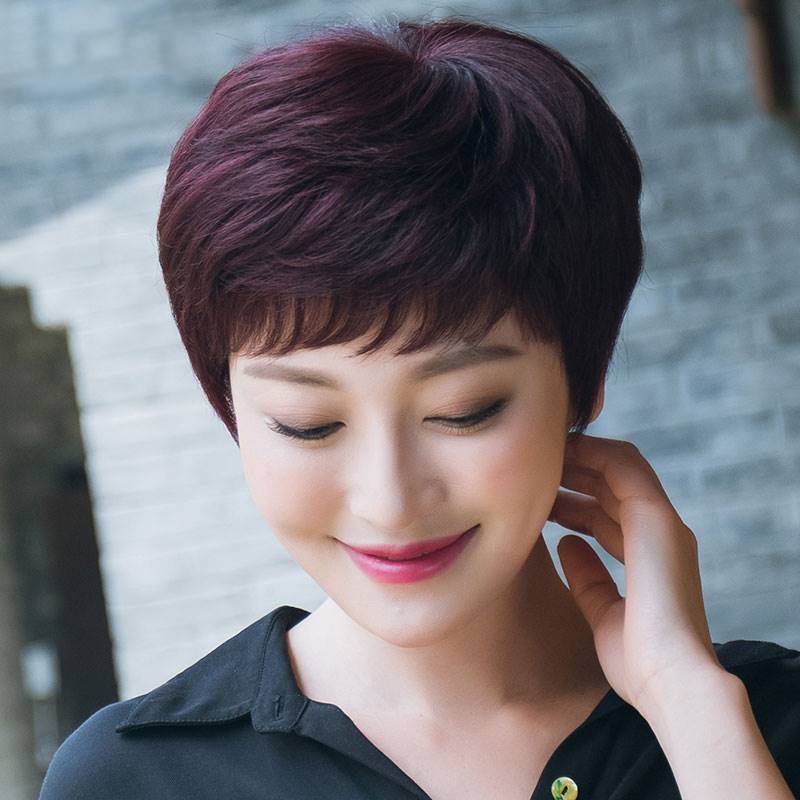 正品恒发中老年妈妈假发女短发真发帅气时尚发型圆脸女士全头套发