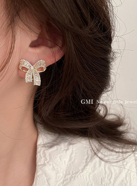 GMI无耳洞蝴蝶结锆石耳夹轻奢小众高级感耳环女2025新款绝美耳饰