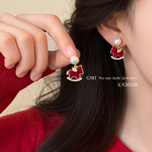 本命年红色小马珍珠无耳洞耳夹女2026新款 轻奢高级感耳环新年耳饰