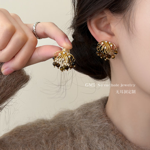 美拉德虎眼石烟花无耳洞耳夹