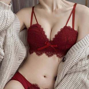 2026新款红色本命年内衣女小胸聚拢收副乳无钢圈蕾丝性感文胸套装