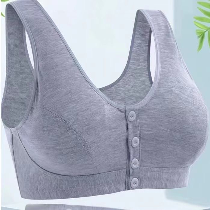 妈妈内衣女背心式纯棉无钢圈中老年妇女前扣文胸薄款老人大码胸罩