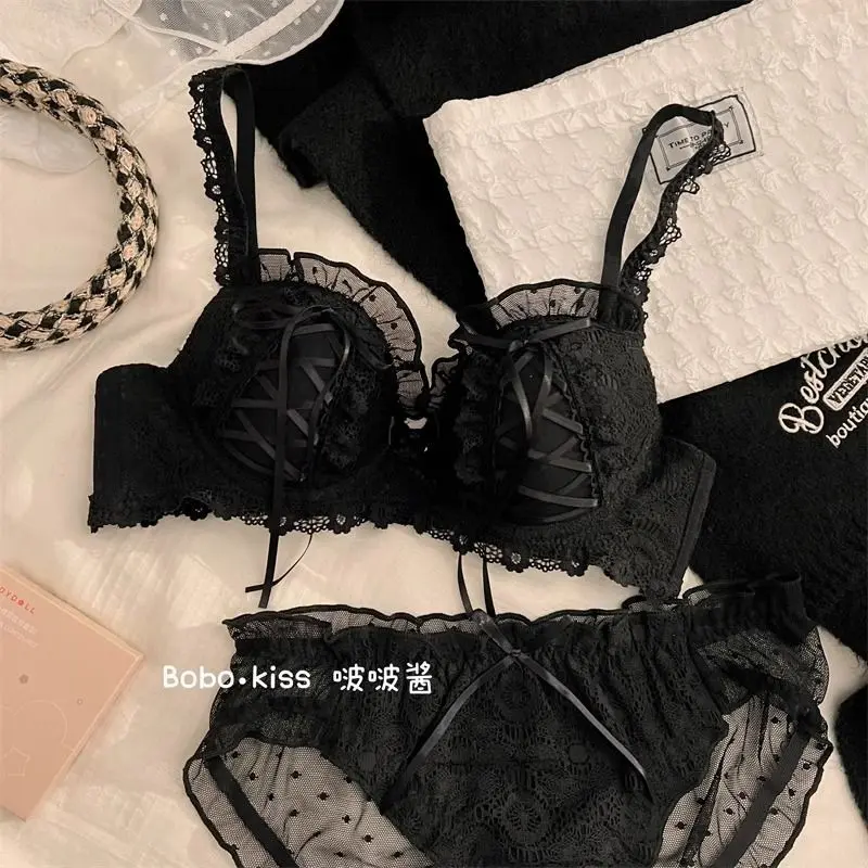 日系綁帶蕾絲內衣女薄款無鋼圈