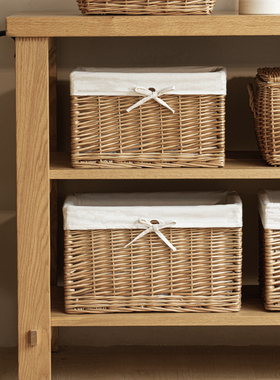 尚尙家居田园风柳条柳编收纳筐纯手工编织藤编衣服储物篮子带内衬