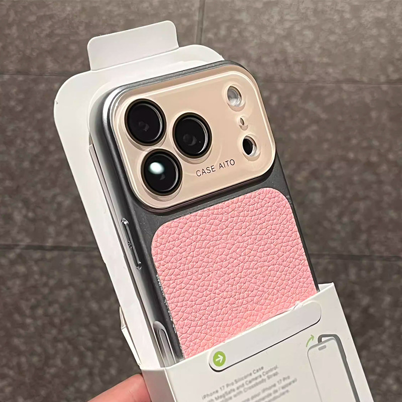 适用苹果17promax手机壳iPhone16pro新款高级感荔枝纹15秒变17自带镜头膜14女款粉全包防摔超好看皮质保护套
