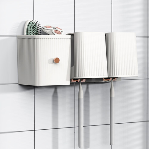 牙刷架子置物架免打孔漱口杯刷牙杯子壁挂家庭化妆室牙缸套装电动